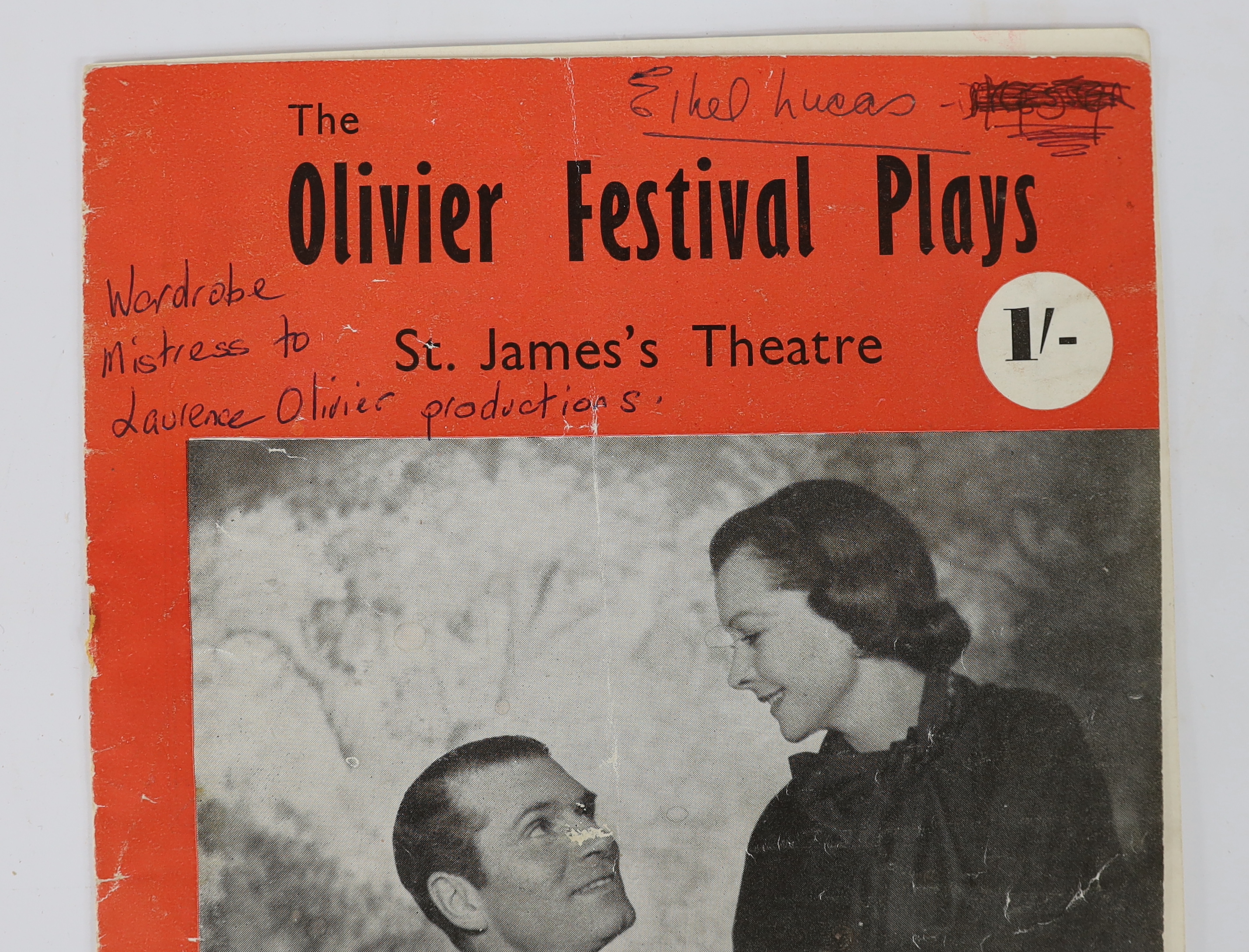 A 1951 Festival of Britain, St. James’s Theatre souvenir programme for The Olivier Festival Plays - ‘’Caesar and Cleopatra’’ and ‘’Antony and Cleopatra’’, the personal copy of Ethel Lucas, Wardrobe mistress to Laurence O